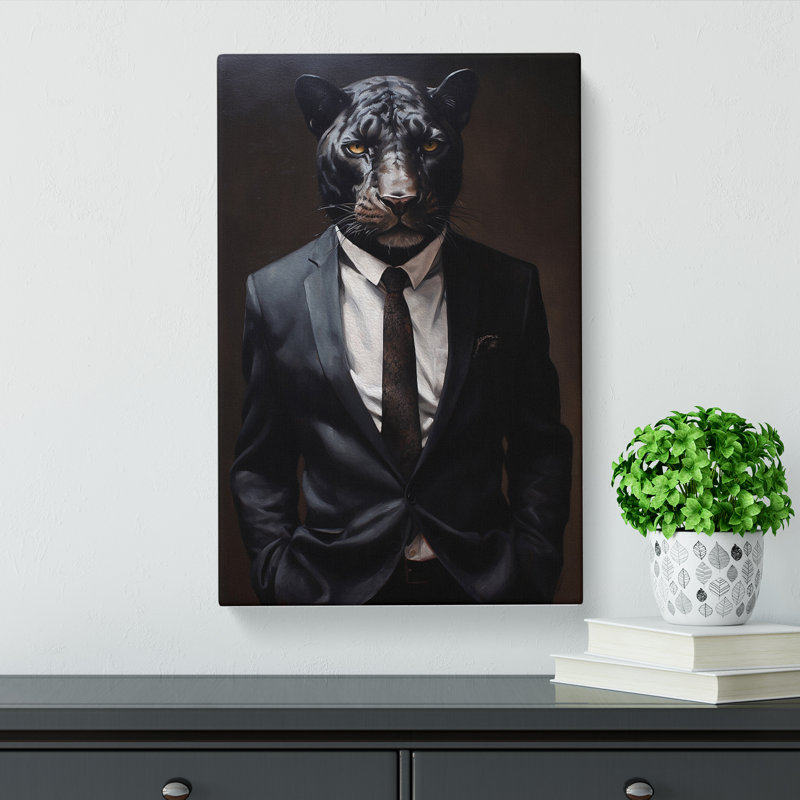 Panther in a Suit Painting - Wrapped Canvas, 60cm H x 40cm W x 3cm D