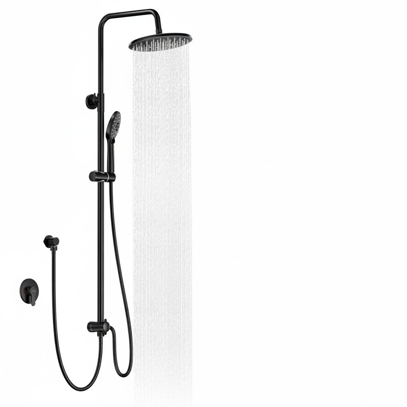 10" Rain Shower System with Handheld, 3-Function, Adjustable Holder, Black