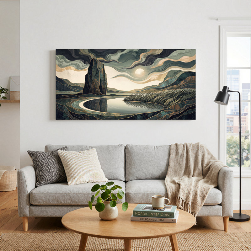 Art mural sur toile bleu sarcelle et doré, L 58 po x H 28 po