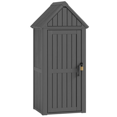 Outdoor Storage Shed with Sloping Roof & Lockable Door – Waterproof Resin Tool Cabinet with 12 Hooks