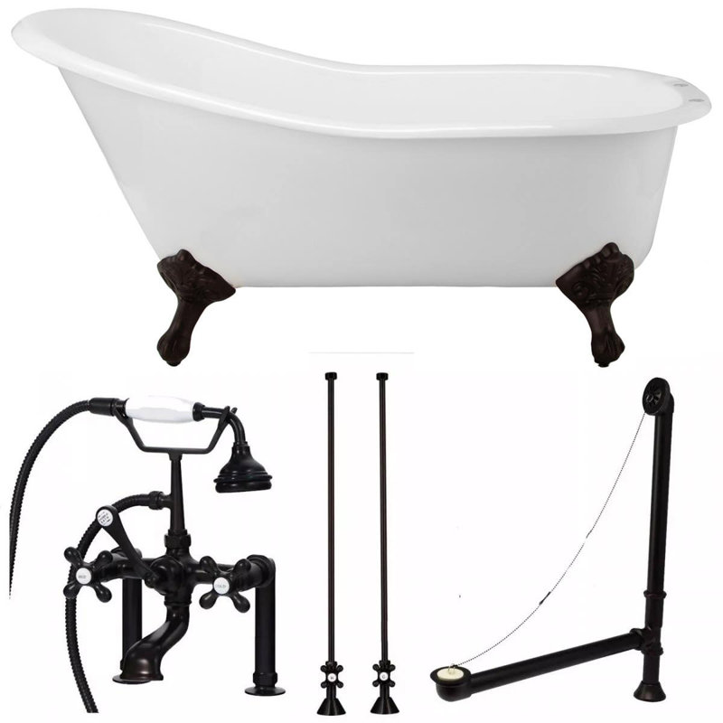 Baignoire de trempage autoportante en fonte 72 po x 30 po avec robinet, Bronze huilé, Bronze huilé