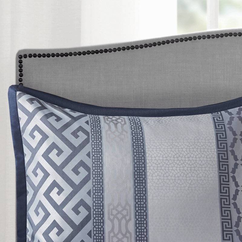 Ensemble d'édredon 7 pièces jacquard bleu marine