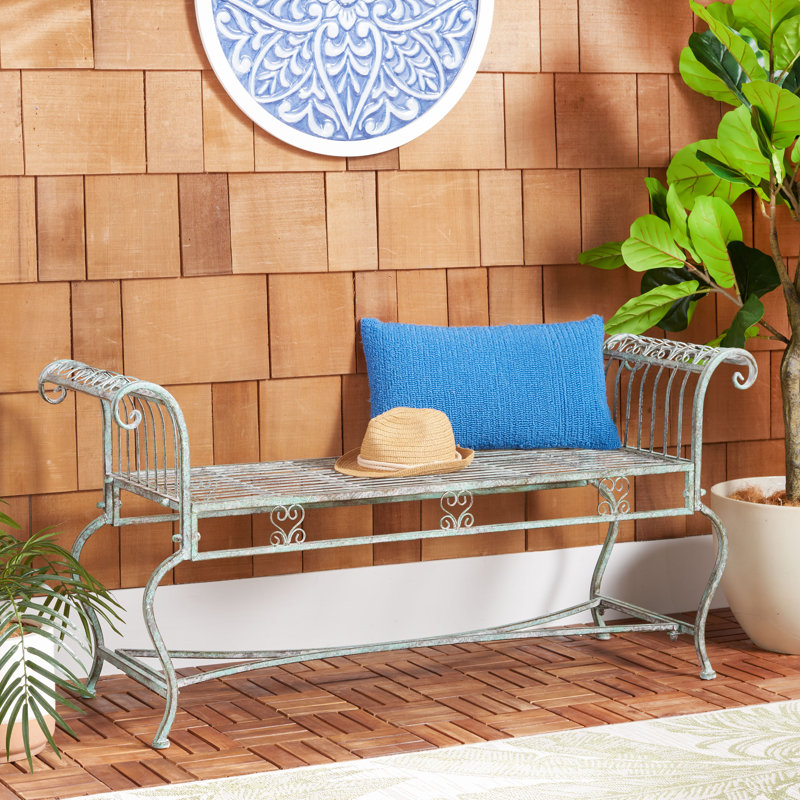 Iron Outdoor Bench, Antique Dark Green