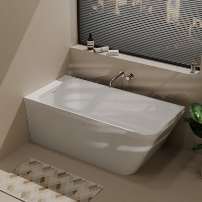59" Solid Surface Bathtub With Apron Front, Single Alcove Soaking Tub