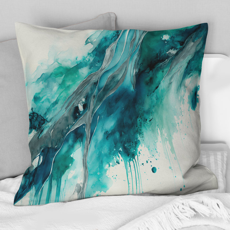 Coussin décoratif imprimé impressions abstraites des vagues de turquoise III