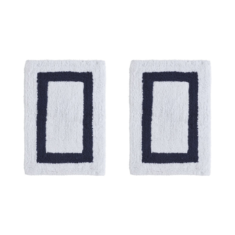 Ensemble de tapis pour salle de bain 2 pièces 100% coton 2370 g / m² Broshouse, tapis de salle de bain touffeté ultra moelleux, super absorbant certifié OEKO-TEX®, réversible, lavable à la machine, confort semblable au spa, blanc / bleu marine