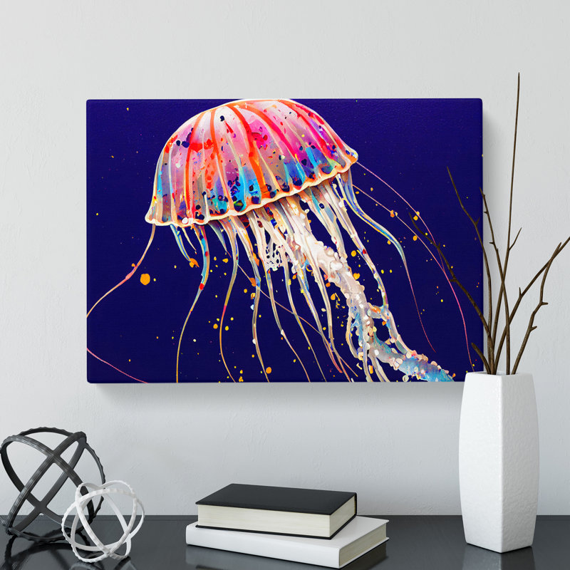 Painted Jellyfish Abstract - Wrapped Canvas, 35cm H x 50cm W x 3cm D
