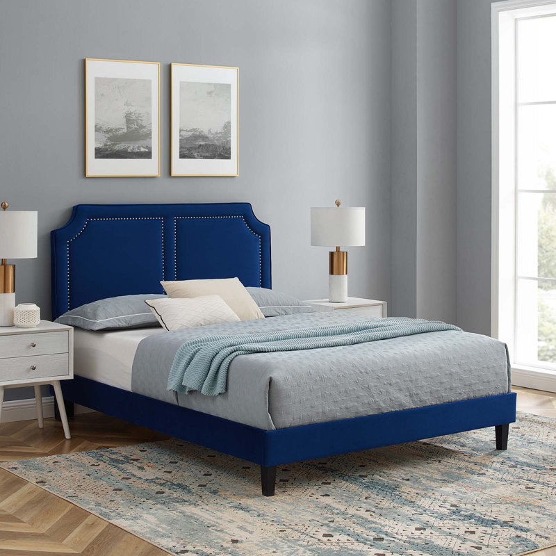 Modway Novi Performance Velvet Bed, Navy, King