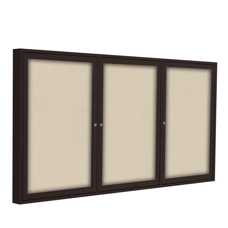 Tableaux d’affichage à 3 portes en tissu clos ghent, Beige, H 3 pi x l 6 pi, Bronze
