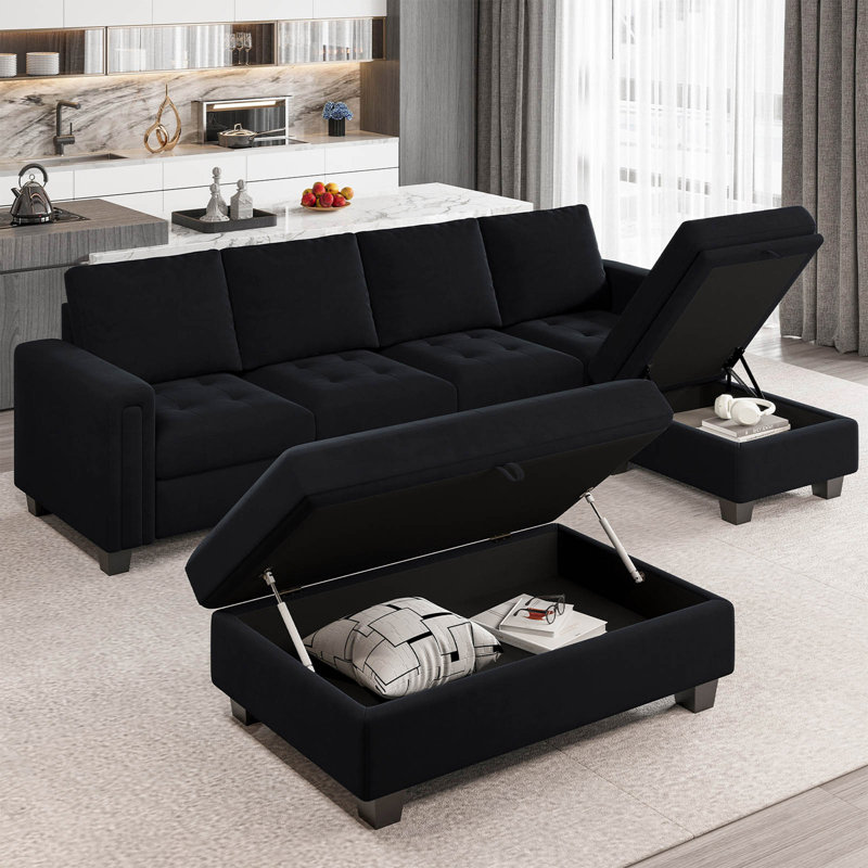 Canapé modulaire rembourré Shavera, Noir