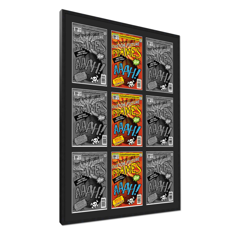 9 tapis de cadre 9 bandes dessinées pour afficher 9 bandes dessinées UV UV, support et matériel de suspension, Noir / noir