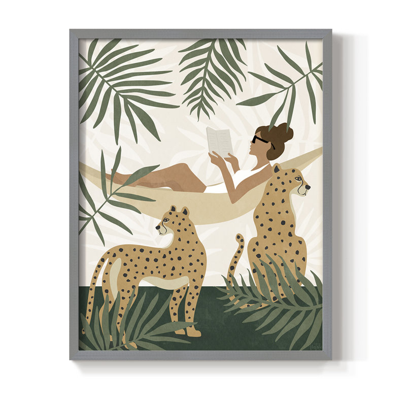 Tropical Reading II Framed Print - Solid Wood, Gray, 15" H x 12" W