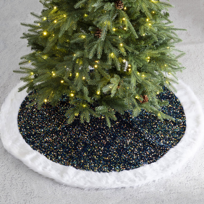 Jupe d'arbre de Noël à paillettes Priscila, Bleu marine / blanc