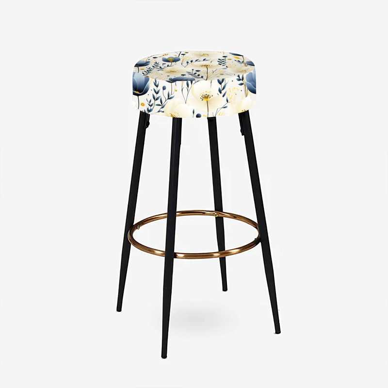 Ensemble de 2 tabourets à imprimé animal, Motif floral ivoire et bleu côtier serein
