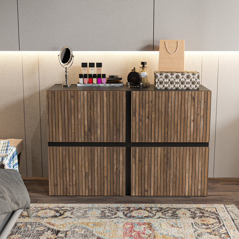 Commode 47 po de largeur avec 4 portes, Noir / Alina