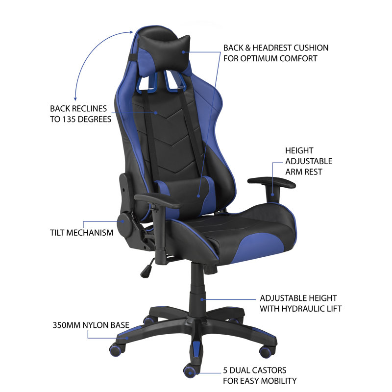 Fauteuil de jeu tilt & reincline racing, Noir / Bleu