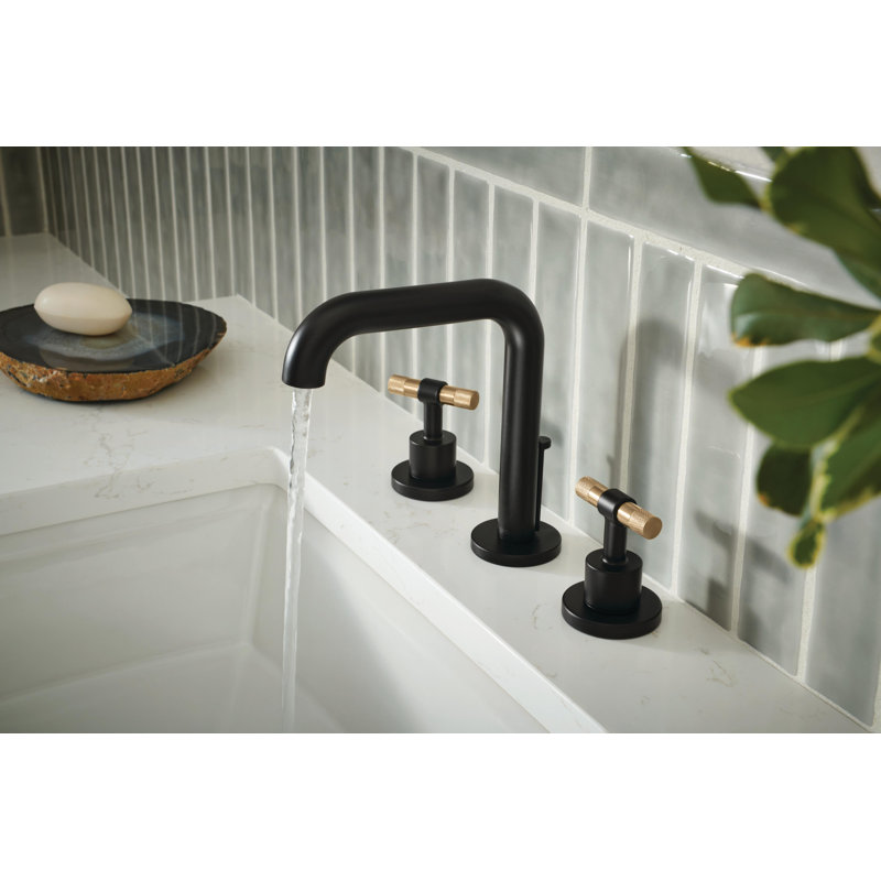 Litze® Widespread Lavatory Faucet With High Spout, Matte Black, T-Lever Handle with Luxe Gold, 1.5 GPM