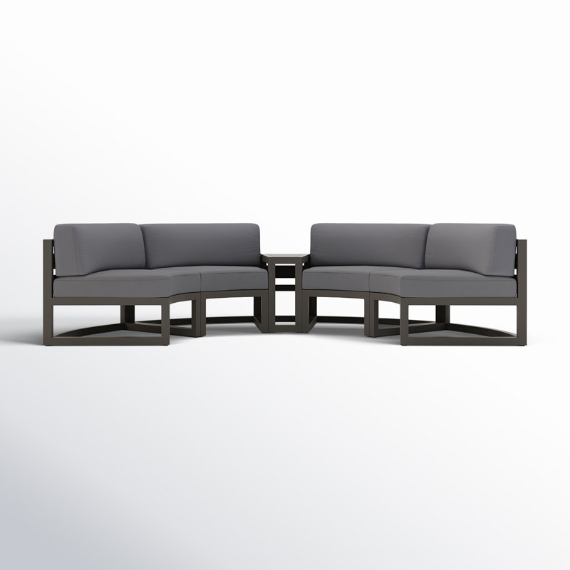 Canapé modulaire d'extérieur courbé Bergeron avec coussins Sunbrella, Toile gris anthracite Sunbrella®, Ardoise