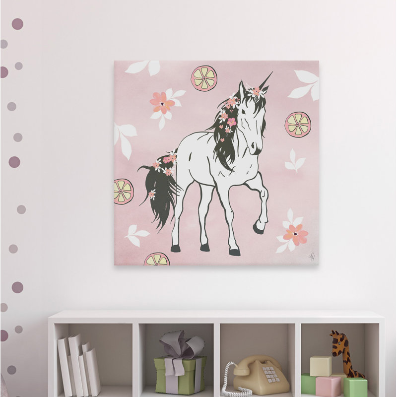 Crissman Crissman Citrus Floral Unicorn - No Frame Print on Canvas, 81cm H x 81cm W