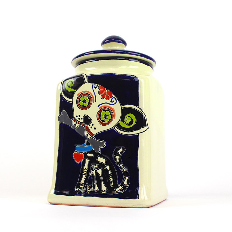 Pot à friandises en céramique Muertos Doggie, Bleu, 4 lb