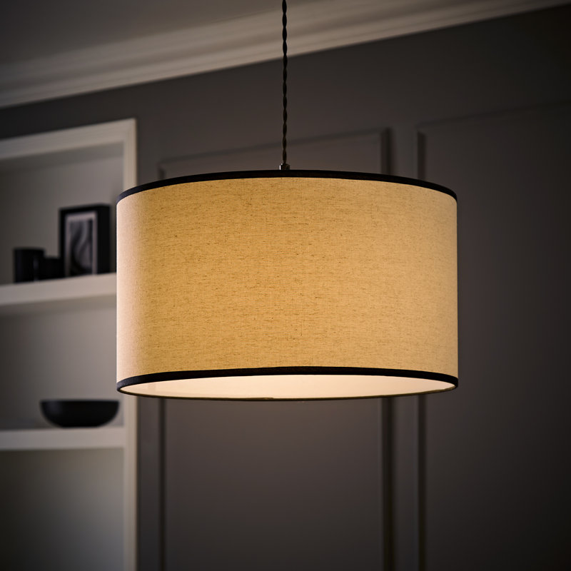 25cm H Linen Blend Drum Lamp Shade ( Slip-On ), Natural/Black