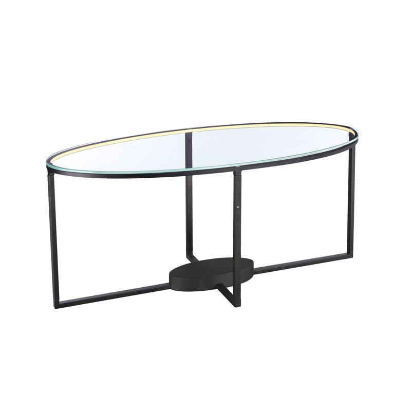 Tavola Matte Black Oval LED Coffee Table with Glass Top