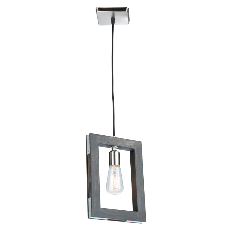 Luminaire suspendu carré / rectangulaire à 1 lumière Gatehouse, Nickel brossé, Pin foncé