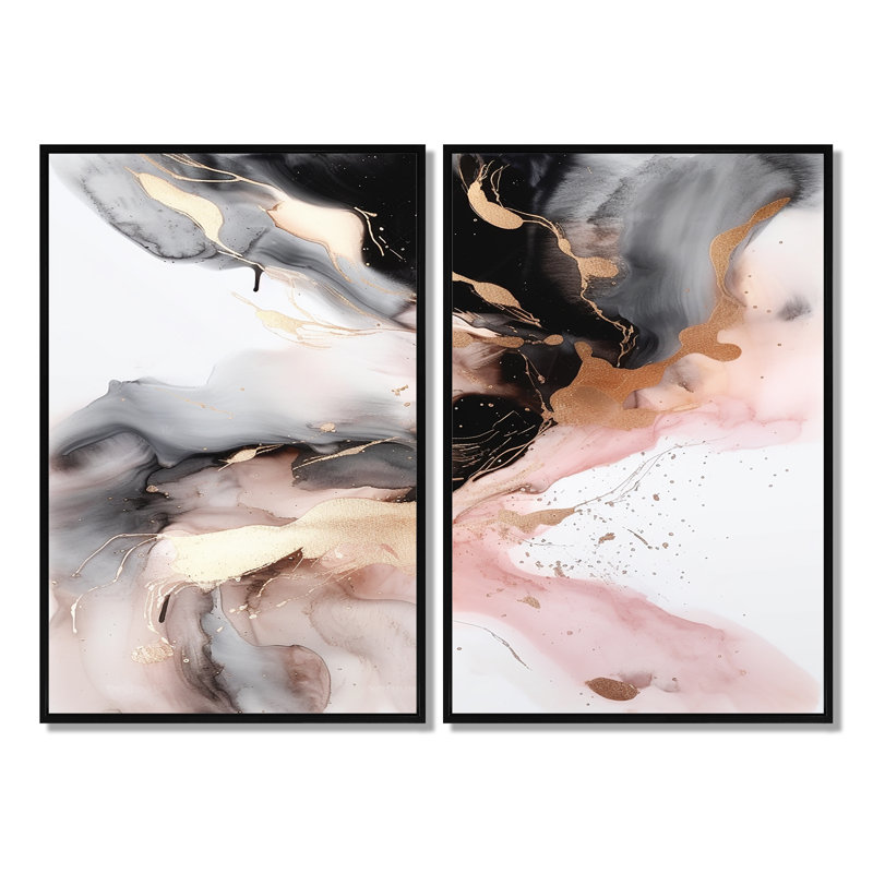 «Pink», art texturé sur toile rose, H 36 po x l 48 po, Reproduction avec cadre flottant, Noir