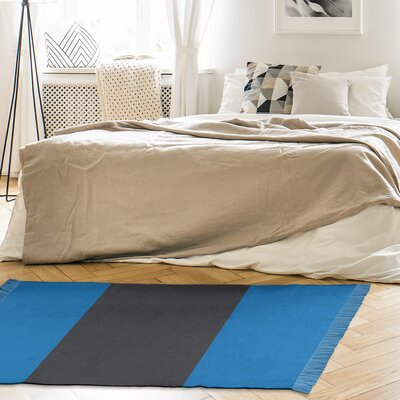 Striped 4.6' x 5.5' Royal Blue/Slate Area Rug -  East Urban Home, 96C4170B11694286A311FFDDC0AFBF7C