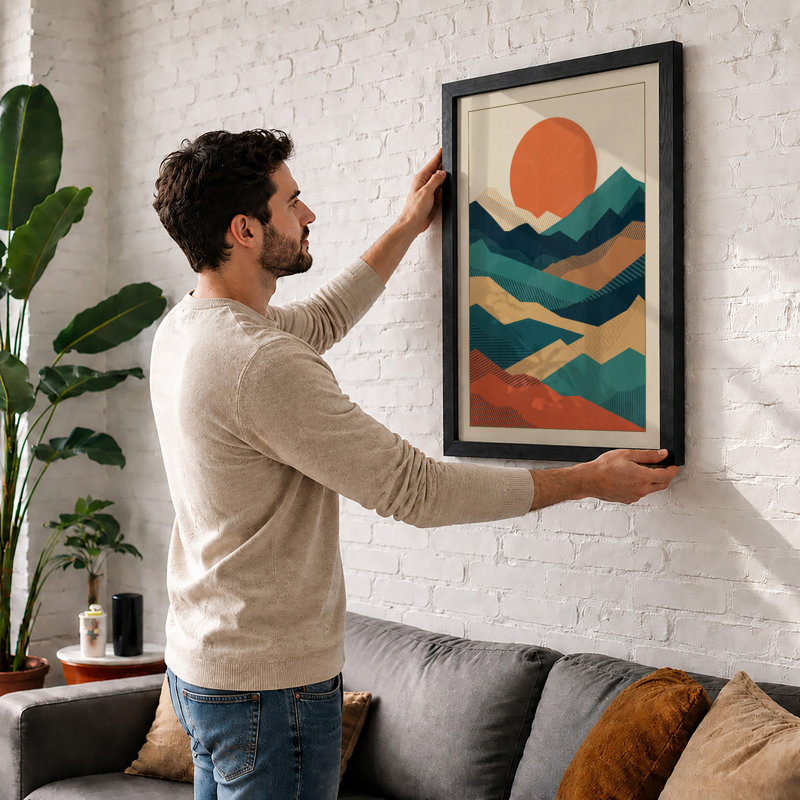 Layered Desert Landscape Minimalist - Framed Print, Black, A3 - 42.0 x 29.7 cm