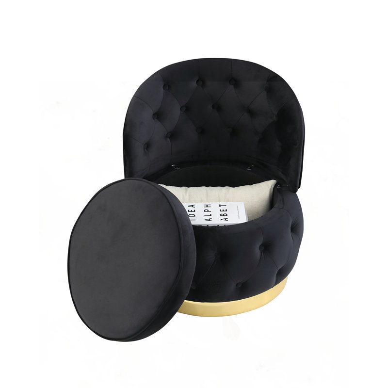 Swivel Cuddle Barrel Accent Storage Chairs, Black Velvet