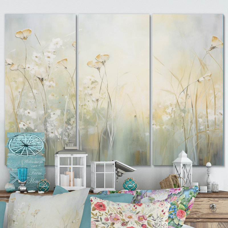 Green Beige Serene Meadows I - 3 pièces sur toile tendue, H 28 po x l 36 po x P 1 po