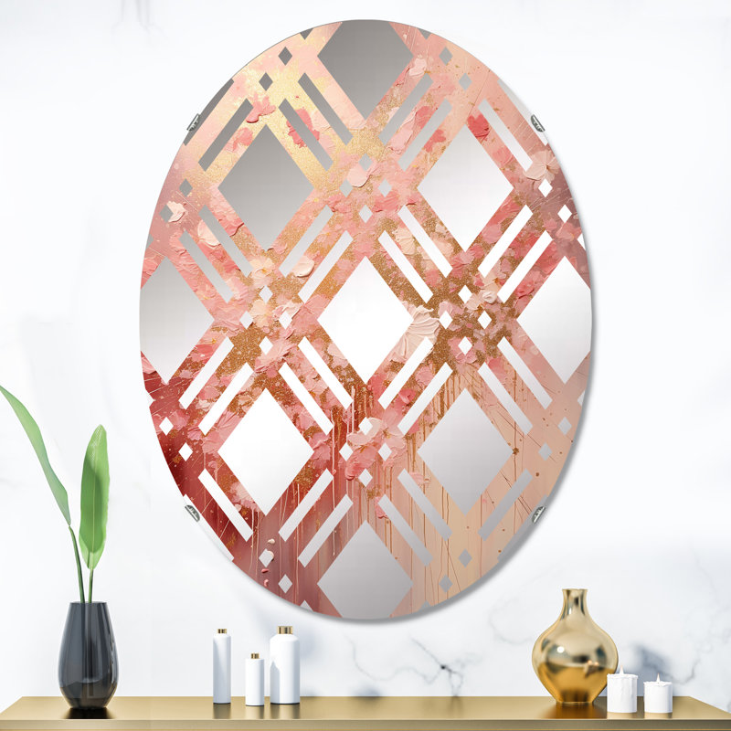 Festival de feux d'artifice roses - Miroir décoratif à carreaux-MIR111894-Ovale, L 24 po x H 36 po