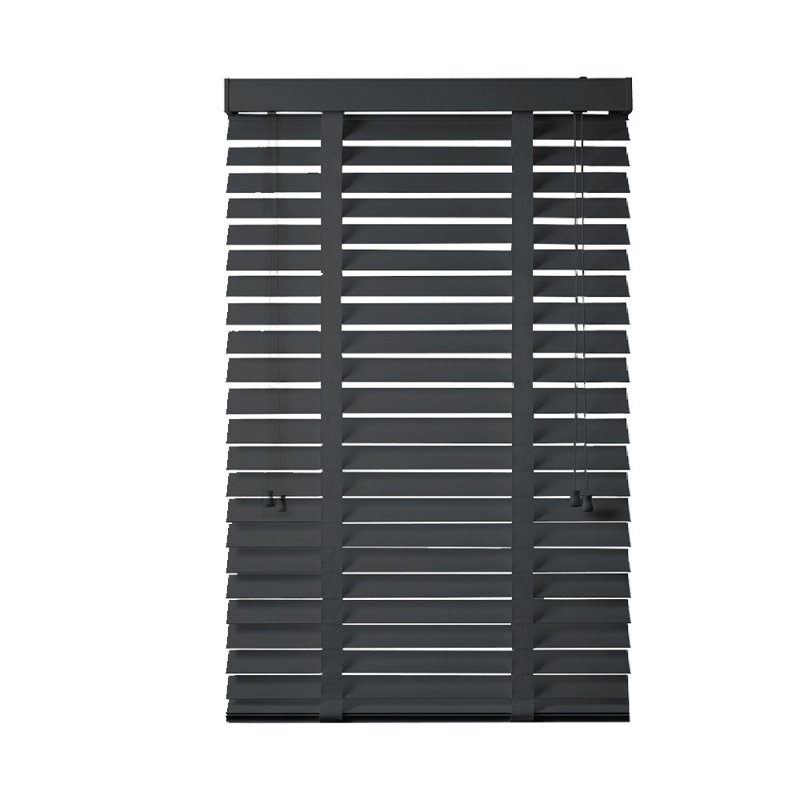 Faux Wood Venetian Blinds with Fabric Tape, Moisture-Resistant Horizontal Slats & Cord Control for Windows, White