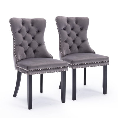 Friedrun Velvet Dining Chair Tufted Dining Room Chair with Solid Wood Leg