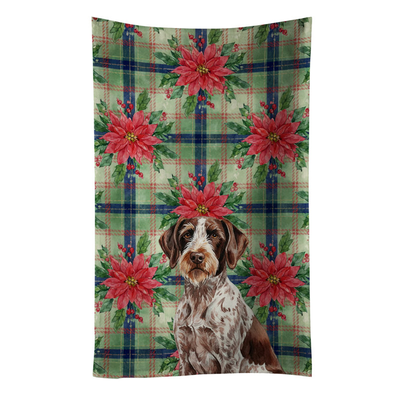 Roan German Wirehaired Pointer Christmas PoinsettIas Kitchen Towel, Roan German Wirehaired Pointer