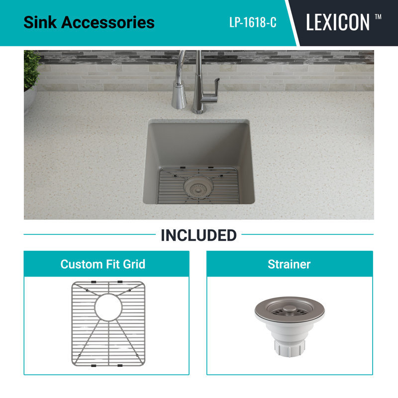 16" x 18" Quartz Kitchen Sink, Single Bowl Sink, Drop-in Sink, Undermount Sink, Granite Kitchen Sink, with Steel Grids and Basket Strainer