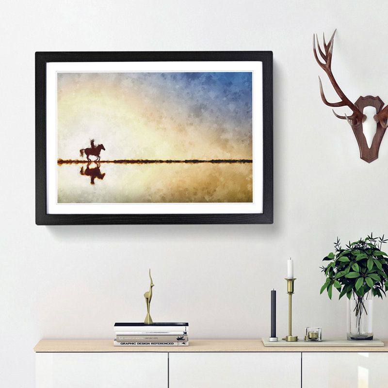 Horse Riding in the Sunlight - Picture Frame Painting Print, 24cm H x 33cm W x 2cm D, Black Framed