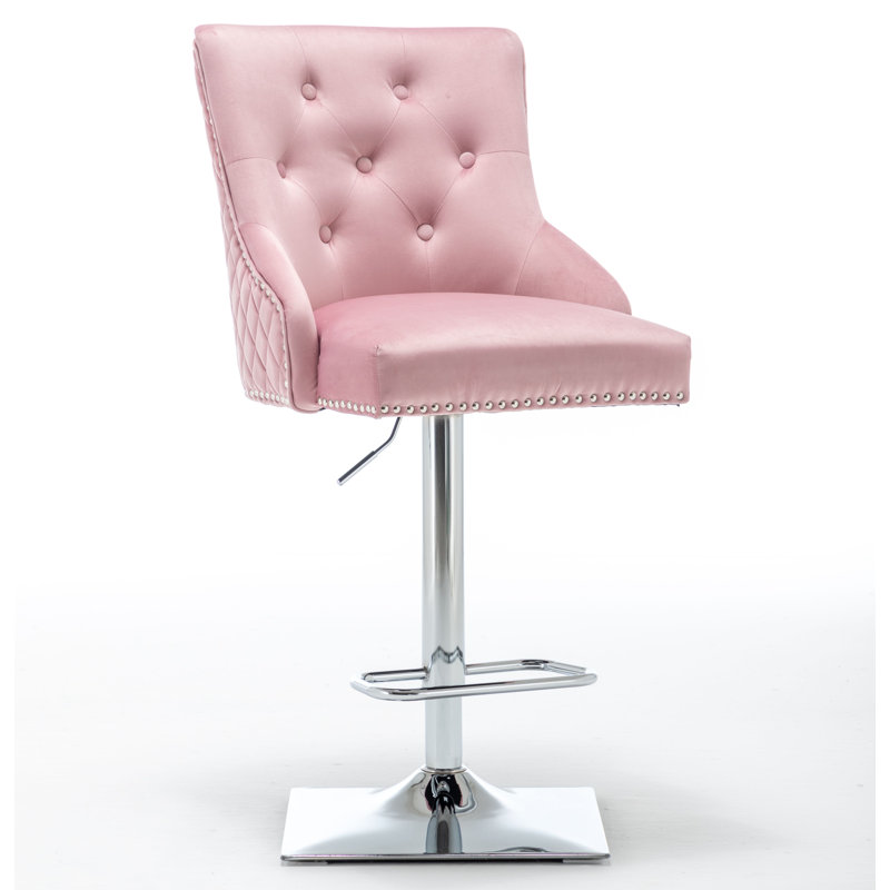 Portland Swivel Upholstered Adjustable Height Counter Stool with Metal Frame, Pink