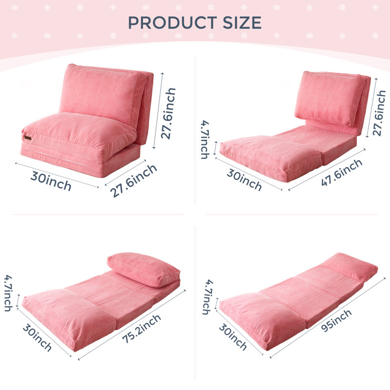 Holly-Madison Bean Bag Floor Sofa Bed, Pink Corduroy, 4.7" H x 30" W x 95" D