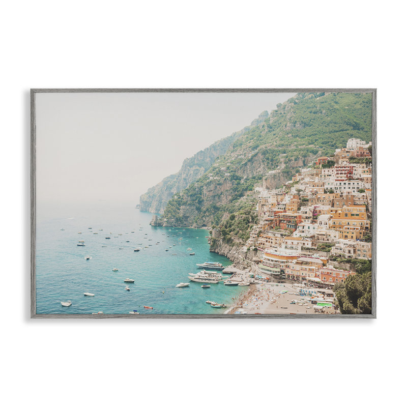 Port de la côte d'Amalfi, estampe numérique encadrée par Sissi et Seb, H 20 po x l 30 po, Encadré gris
