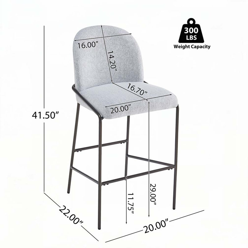 Tabouret de bar rembourré en métal, Gris