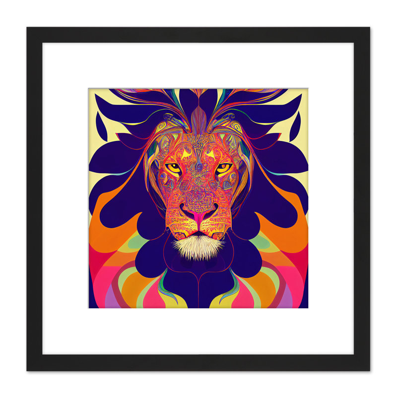 Bright New Age Folk Style Lion - Single Picture Frame Print