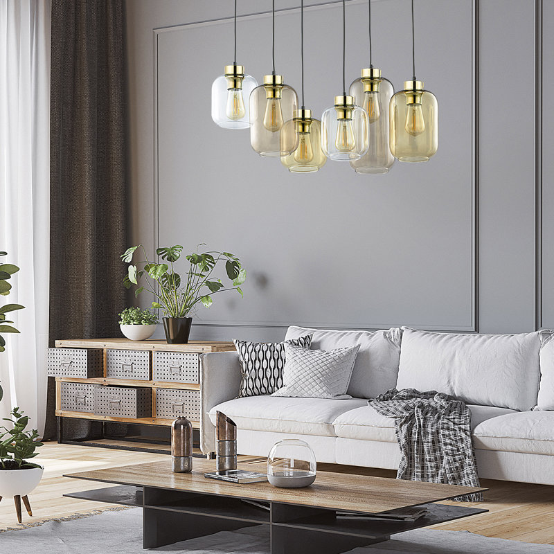 Lampa Wiszaca Bobbye targetony 6xE27, Transparent/Brown