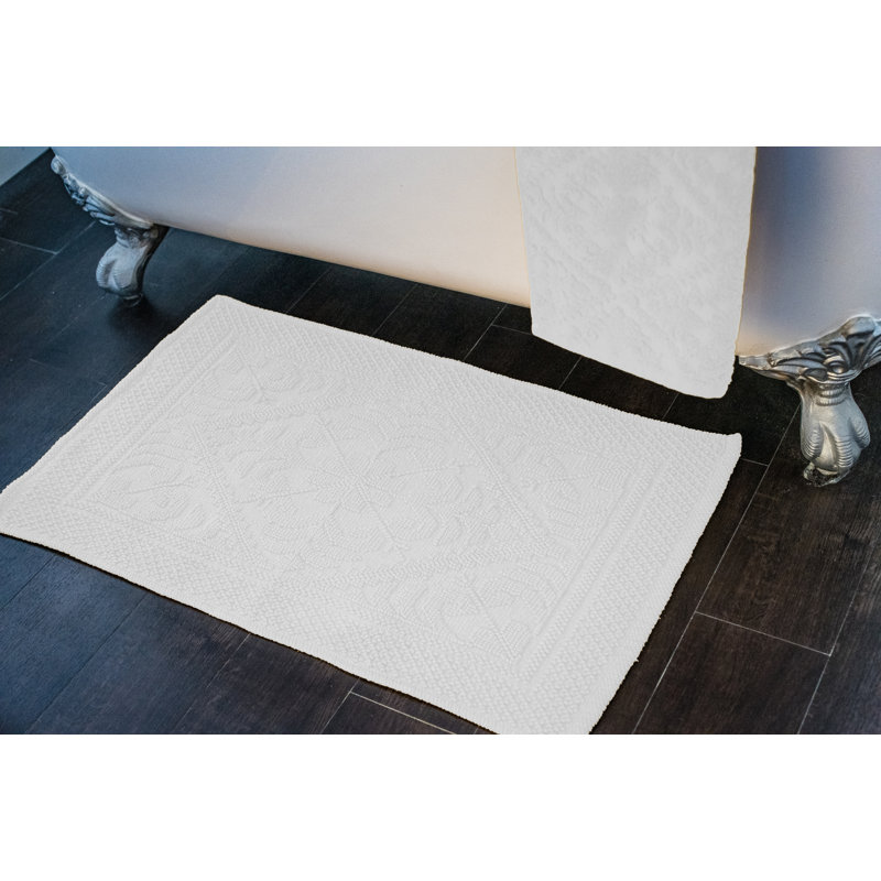 Castleman Jacquard Damask Bath Mat, White