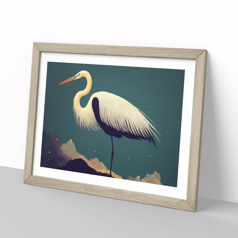 Unusual Heron Bird - Framed Print, 25cm H x 34cm W x 2cm D, Grey