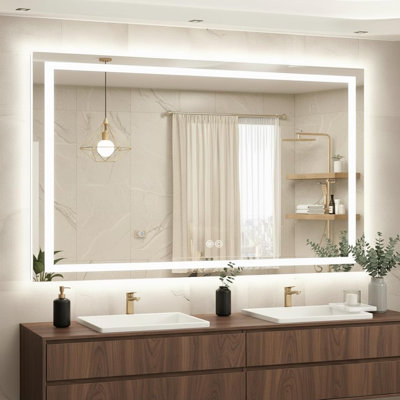 Miroir de salle de bain mural 55 po x 36 po à DEL en verre trempé anti-buée