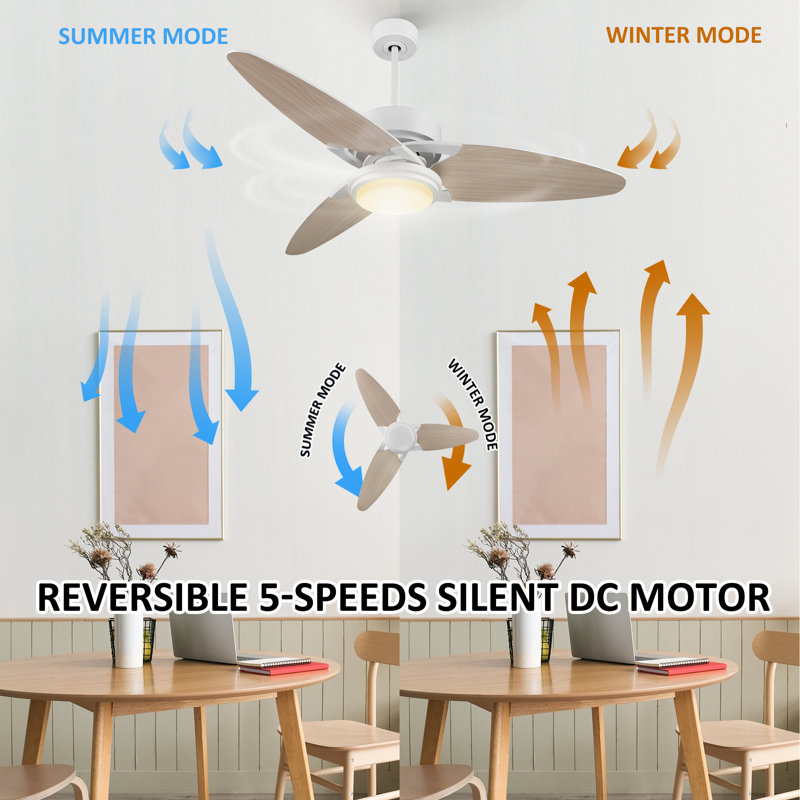 Ventilateur de plafond Doniyor 52, Bois clair, Blanc