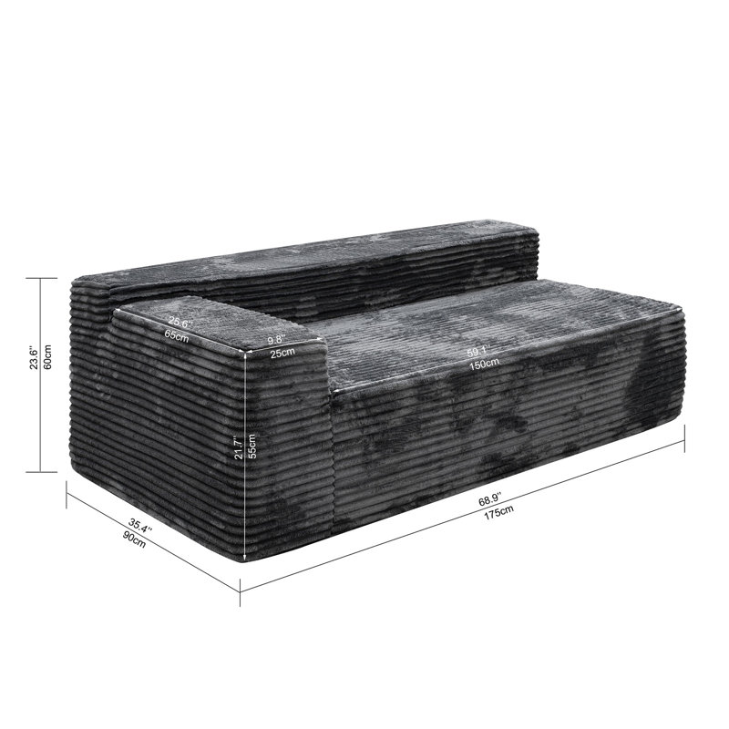 Canapé modulaire en mousse de velours côtelé 2 places SU-68,9 po x P 35,4 po x H 21,7 po