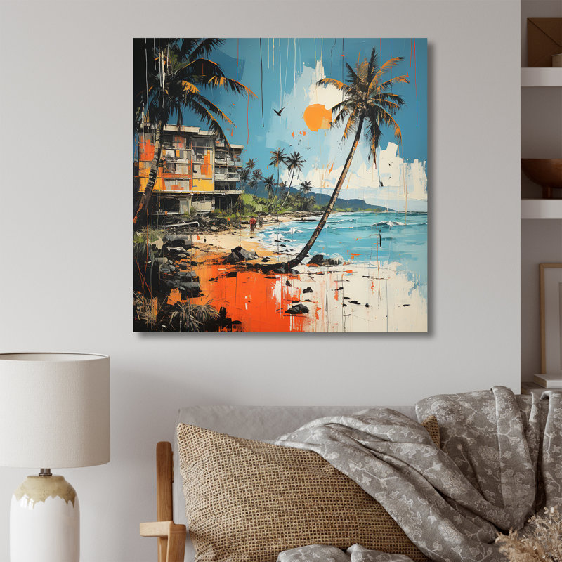 Popart Maui Beach Landscape 4 - fruits, art mural, Toile tendue, H 16 po x l 16 po